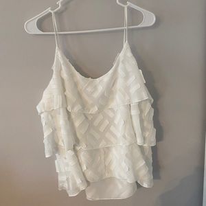 Anthropologie White ruffle tank top blouse large